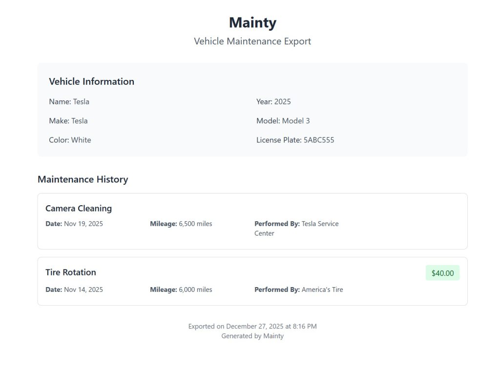 Screenshot of Mainty - Export as HTML